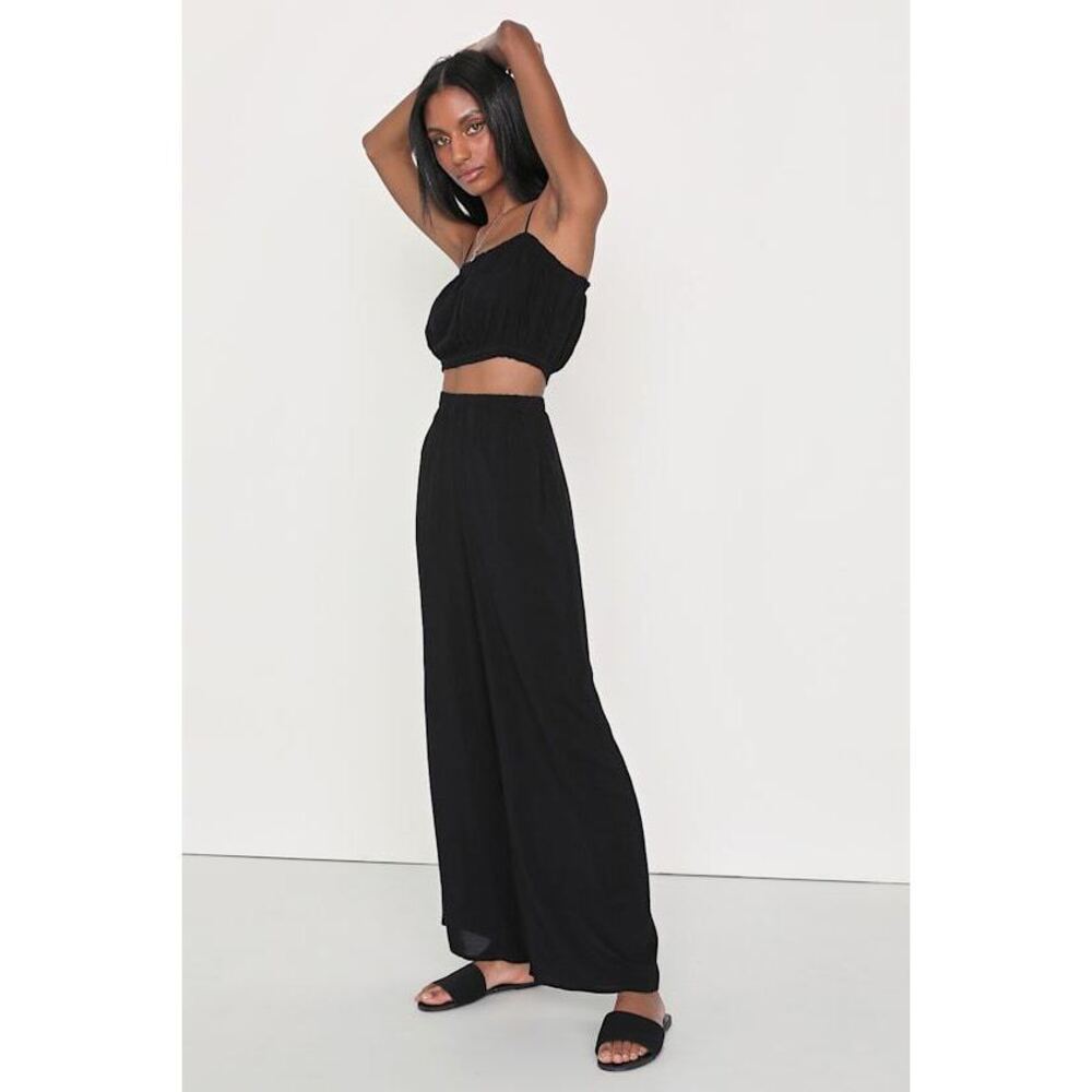Lulus Exquisite Aesthetic Black Two-piece Wide-leg Jumpsuit - Size XL